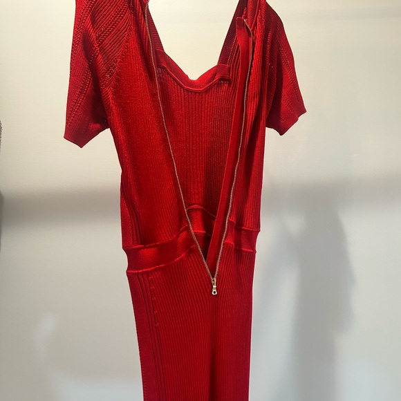 Balmain Red Ribbed Dress - Picture 7 of 12